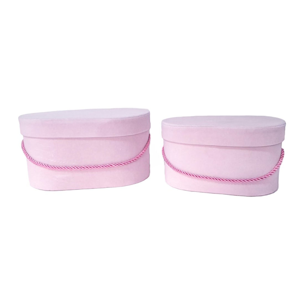 Set 2 cutii ovale invelite cu catifea si snur, culoare roz A3 - ROC 5809