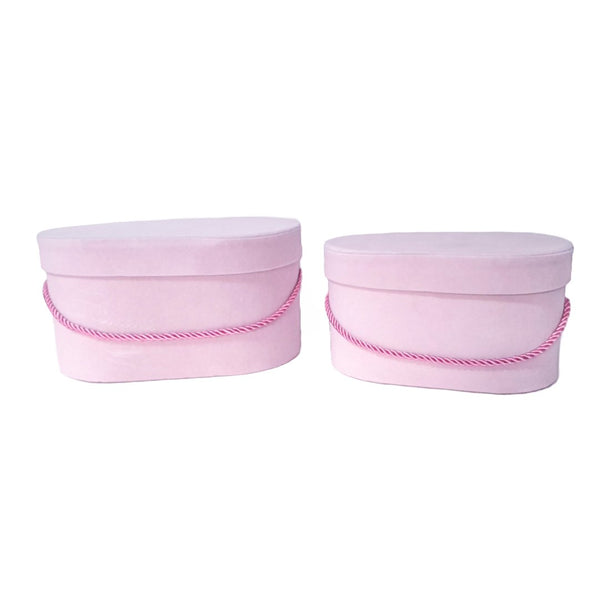 Set 2 cutii ovale invelite cu catifea si snur, culoare roz A3 - ROC 5809