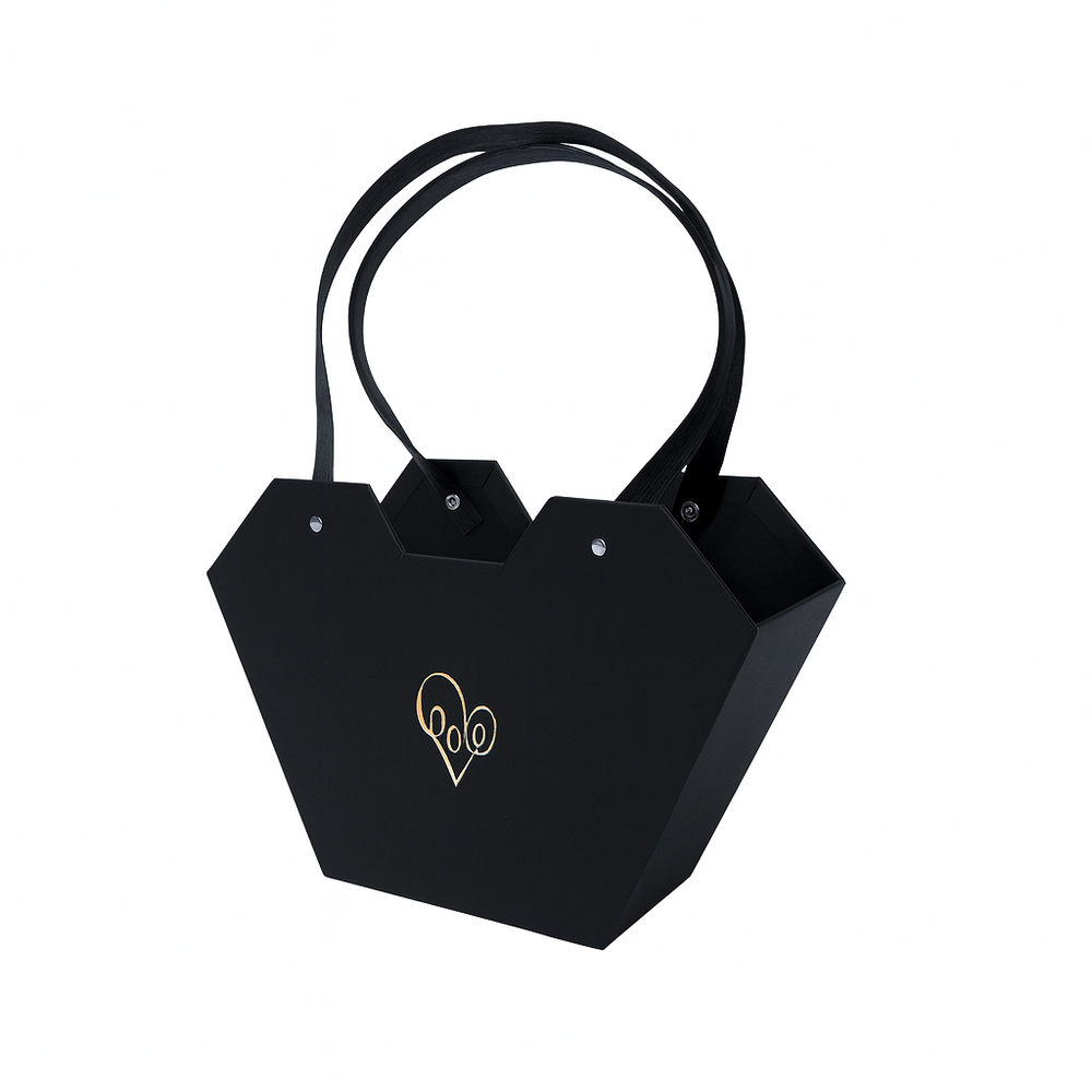 Cutie din carton cu print ”Love” pentru aranjamente florale, culoare negru - ROC 5816