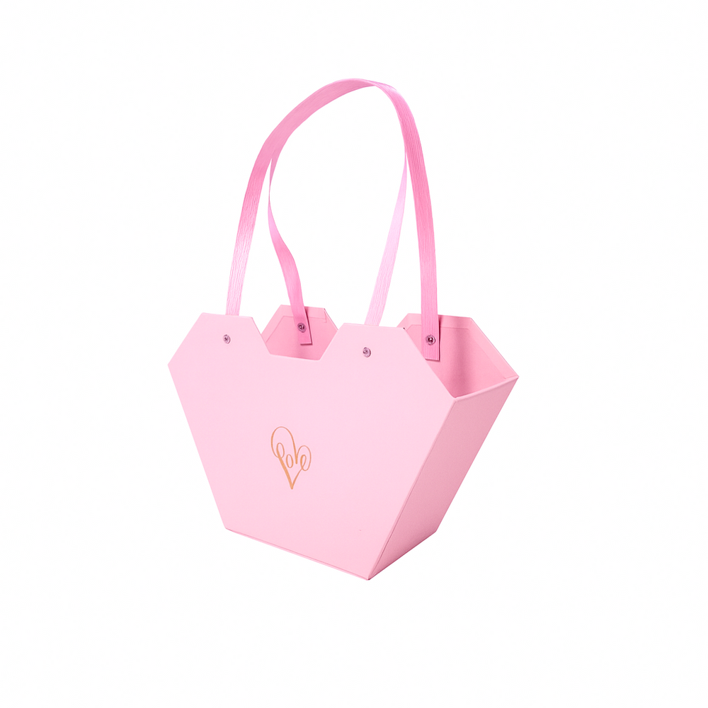 Cutie din carton cu print ”Love” pentru aranjamente florale, culoare roz - ROC 5816