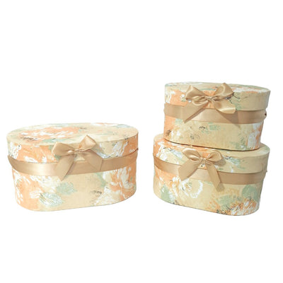 Set 3 cutii ovale din carton pentru aranjamente florale cu print floral, culoare crem - ROC 5905