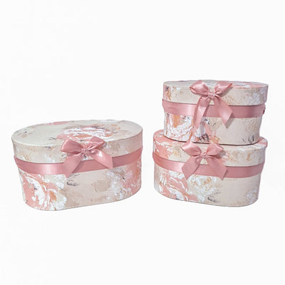 Set 3 cutii ovale din carton pentru aranjamente florale cu print floral, culoare roz - ROC 5905