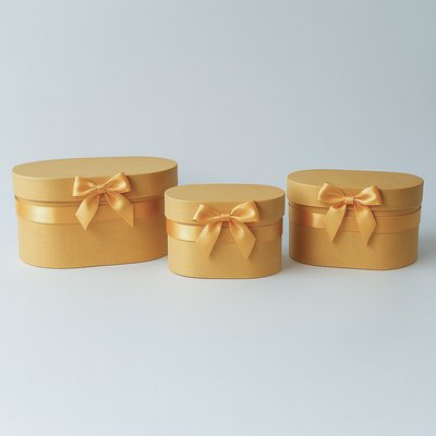 Set 3 cutii ovale din carton pentru aranjamente florale, culoare auriu - ROC 5905
