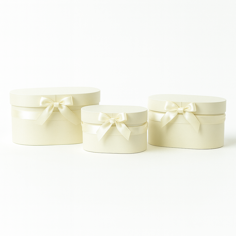 Set 3 cutii ovale din carton pentru aranjamente florale, culoare crem - ROC 5905