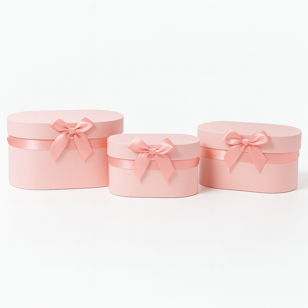 Set 3 cutii ovale din carton pentru aranjamente florale, culoare roz deschis - ROC 5905