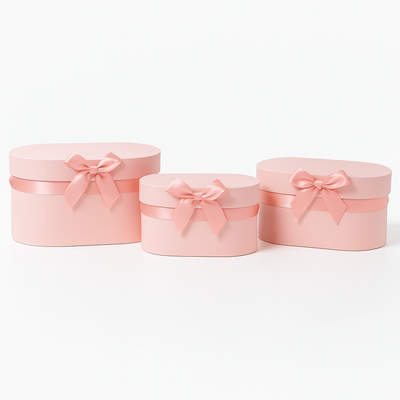 Set 3 cutii ovale din carton pentru aranjamente florale, culoare roz deschis - ROC 5905