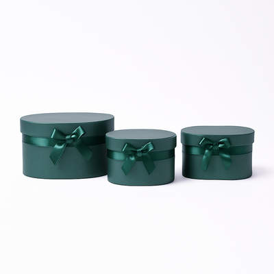 Set 3 cutii ovale din carton pentru aranjamente florale, culoare verde închis - ROC 5905