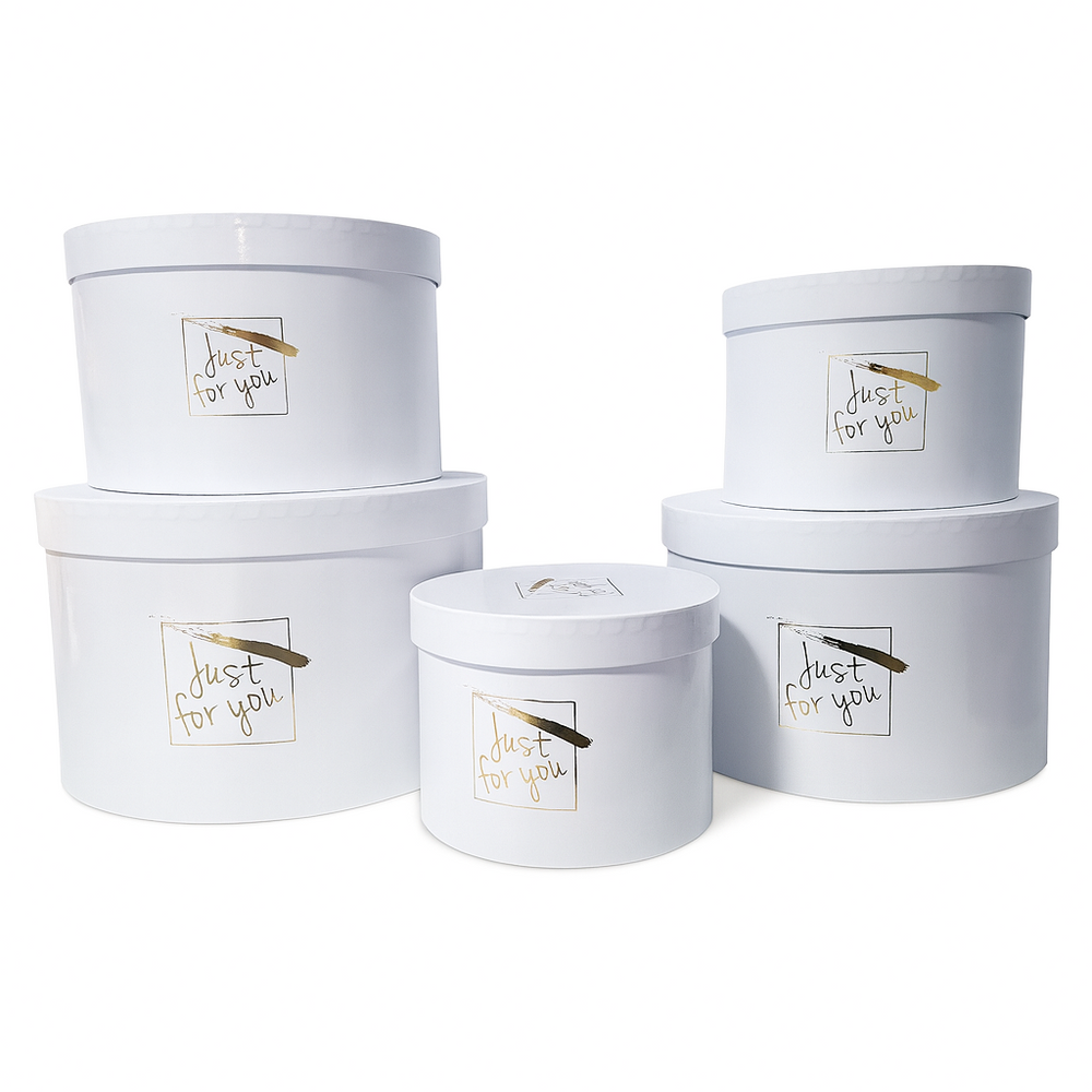 Set 5 cutii rotunde cu print ”Just for you”, culoare alb - ROC 5909