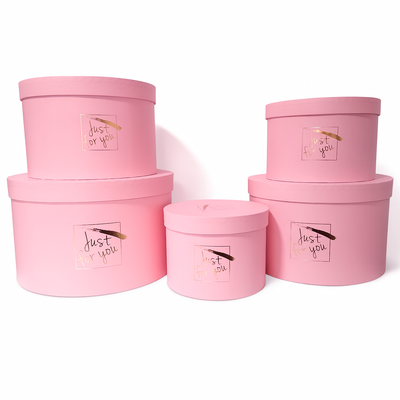 Set 5 cutii rotunde cu print ”Just for you”, culoare roz închis - ROC 5909