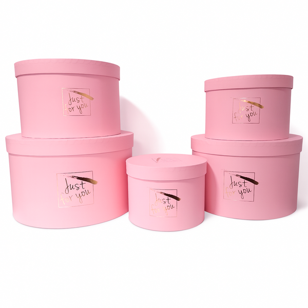 Set 5 cutii rotunde cu print ”Just for you”, culoare roz închis - ROC 5909
