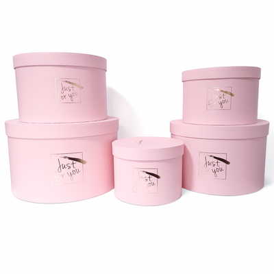 Set 5 cutii rotunde cu print ”Just for you”, culoare roz deschis - ROC 5909