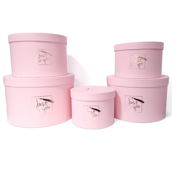 Set 5 cutii rotunde cu print ”Just for you”, culoare roz deschis - ROC 5909
