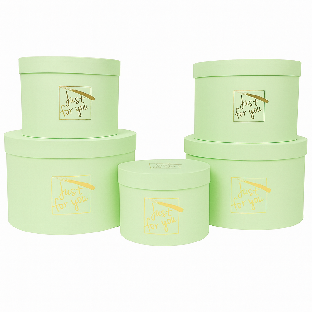 Set 5 cutii rotunde cu print ”Just for you”, culoare vernil - ROC 5909