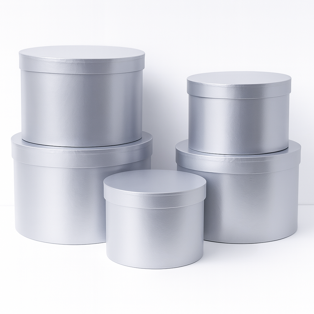 Set 5 cutii uni din carton cu capac, culoare argintiu - ROC 5909