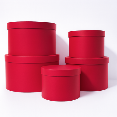 Set 5 cutii uni din carton cu capac, culoare roșu închis - ROC 5909