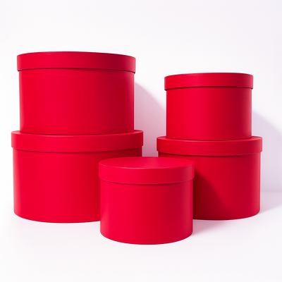 Set 5 cutii uni din carton cu capac, culoare roșu deschis - ROC 5909