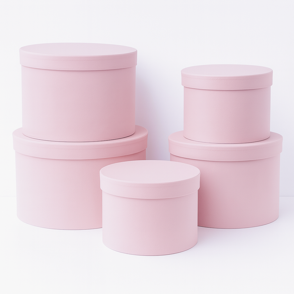 Set 5 cutii uni din carton cu capac, culoare roz deschis - ROC 5909