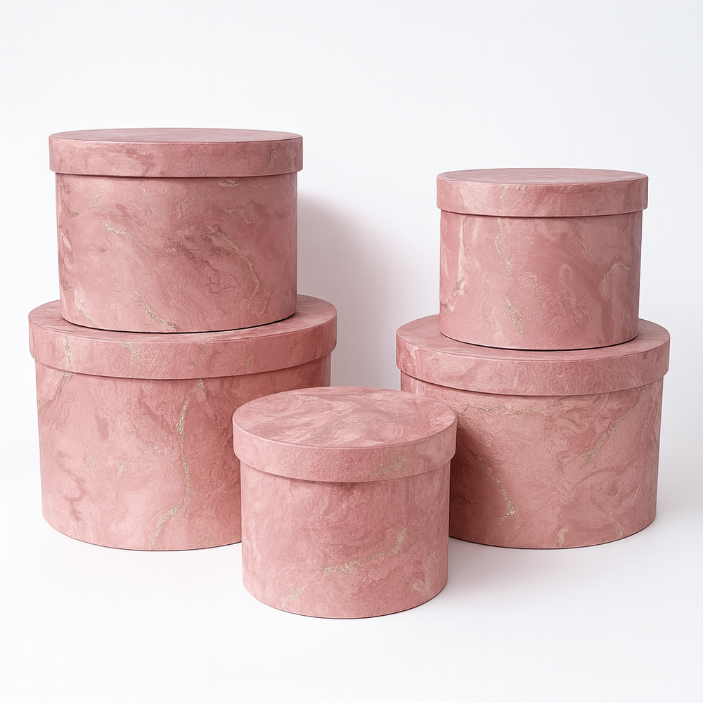 Set 5 cutii tapetate, culoare roz - ROC 5910