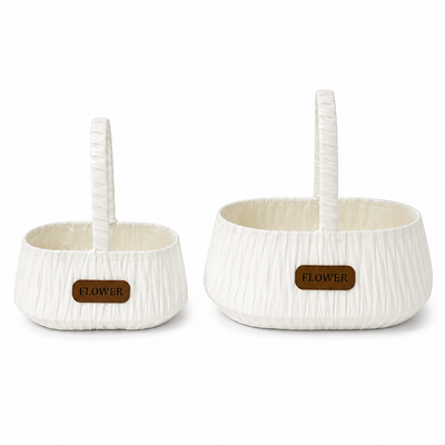 Set de 2 cestas decorativas ovales de PVC con asa, color blanco