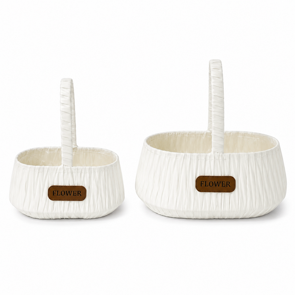 Set 2 coșuri decorative ovale din PVC cu mâner, culoare alb - ROC CO38