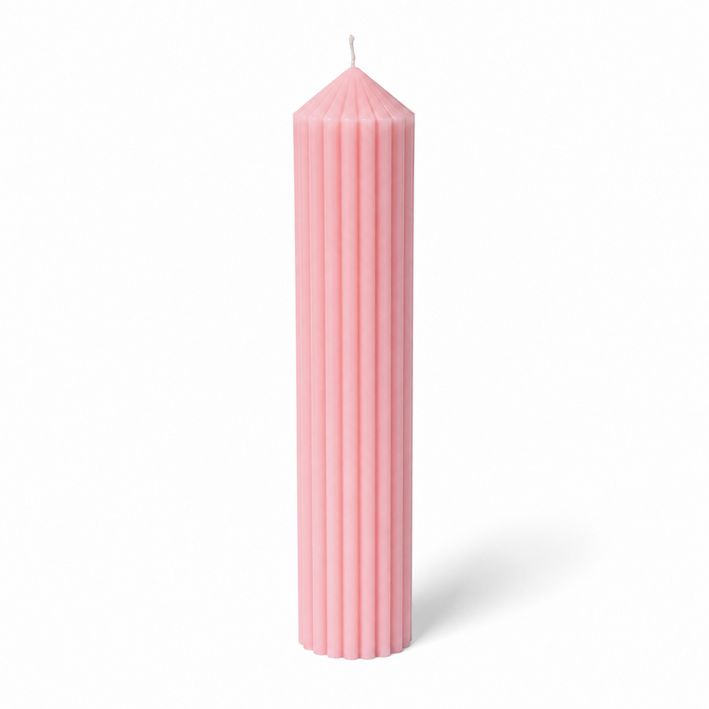 Lumânare canelată din parafină, 35 cm, culoare roz NR. 2 - 35060 CANELATĂ