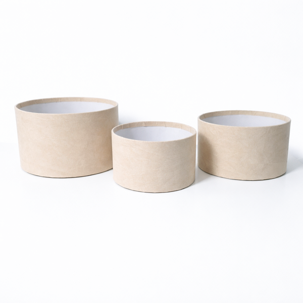 Set 3 cutii rotunde fără capac învelite în catifea, culoare crem 359A - ROC 901