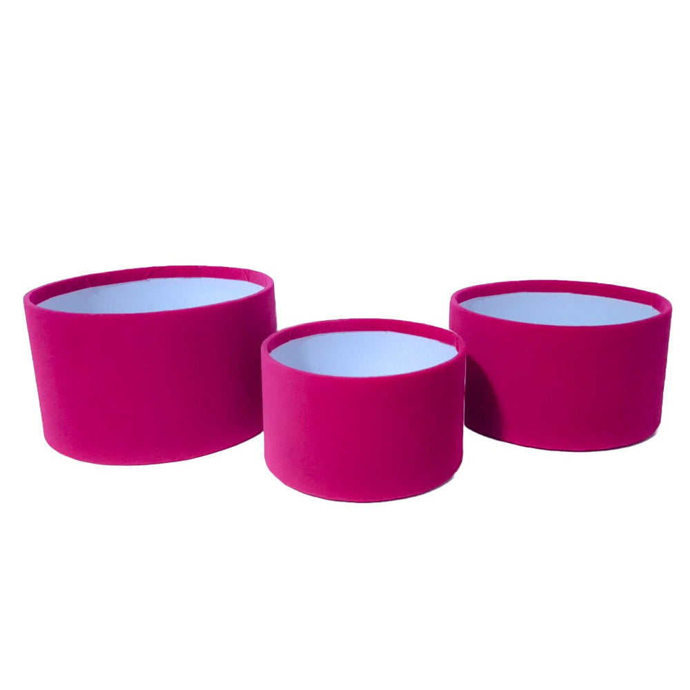 Set 3 cutii rotunde fără capac învelite în catifea, culoare ciclam E11 - ROC 901