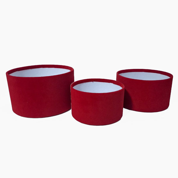 Set 3 cutii rotunde fără capac învelite în catifea, culoare roșu E13 - ROC 901