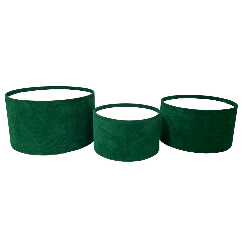 Set 3 cutii rotunde fără capac învelite în catifea, culoare verde 29A - ROC 901