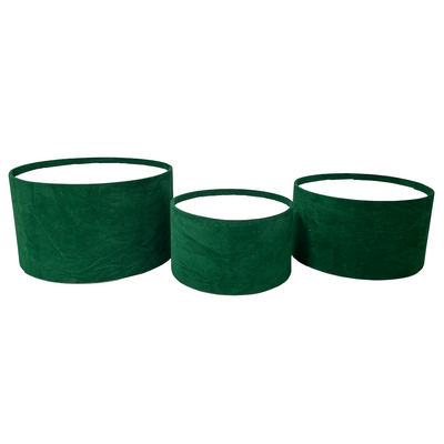 Set 3 cutii rotunde fără capac învelite în catifea, culoare verde 29A - ROC 901