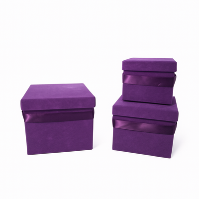 Set 3 cutii pătrate învelite cu catifea, culoare mov - ROC 906