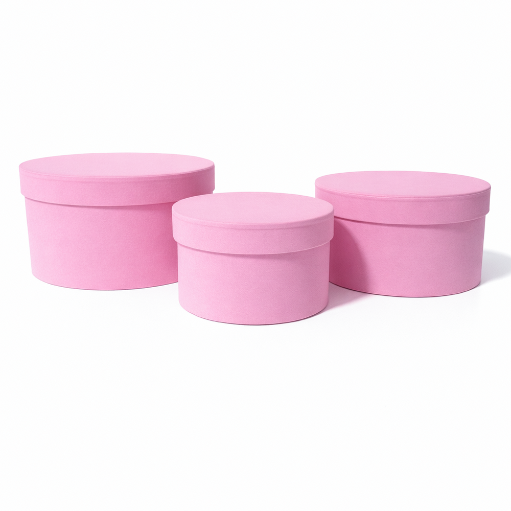 Set 3 cutii rotunde învelite în catifea, culoare roz A1 - ROC 920