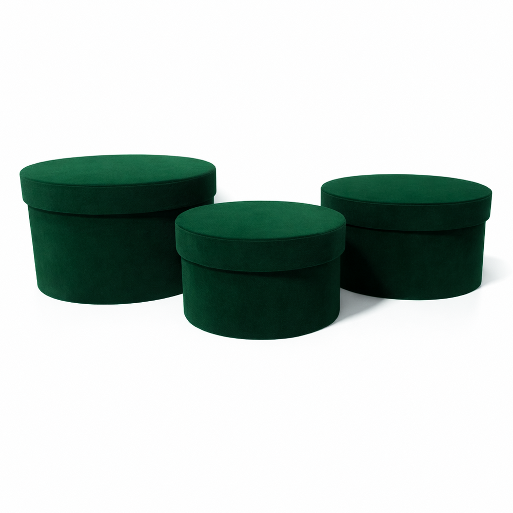 Set 3 cutii rotunde învelite în catifea, culoare verde A14 - ROC 920