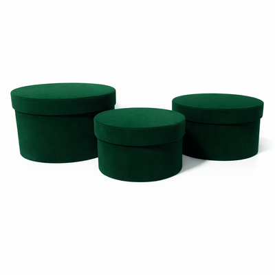 Set 3 cutii rotunde învelite în catifea, culoare verde A14 - ROC 920