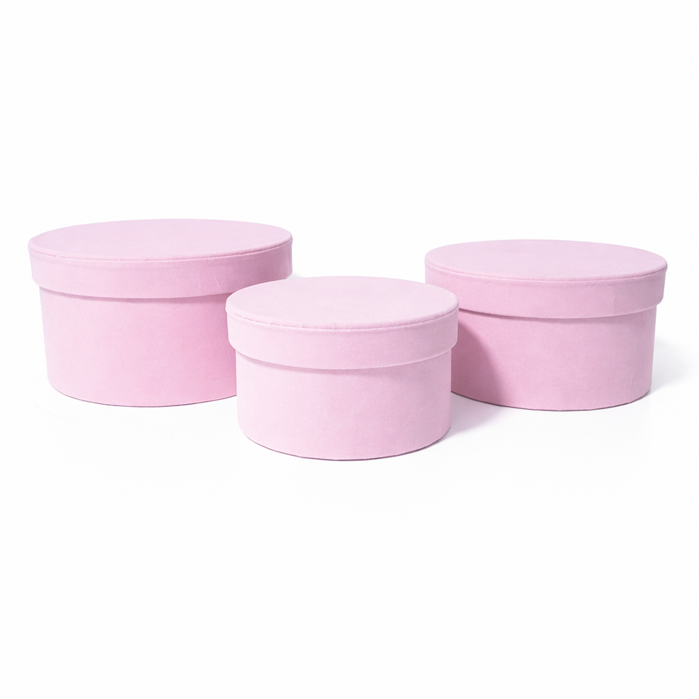 Set 3 cutii rotunde învelite în catifea, culoare roz A2 - ROC 920