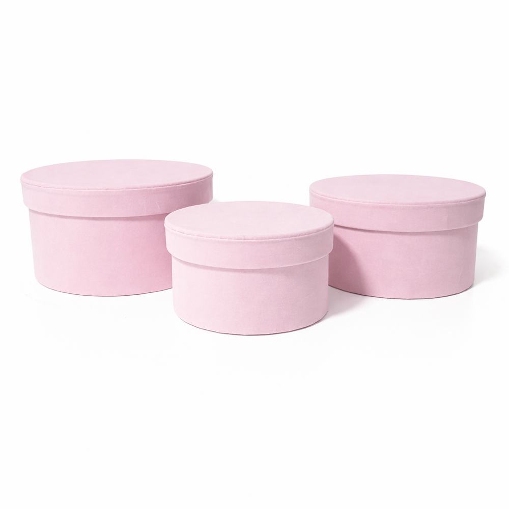 Set 3 cutii rotunde învelite în catifea, culoare roz A3 - ROC 920