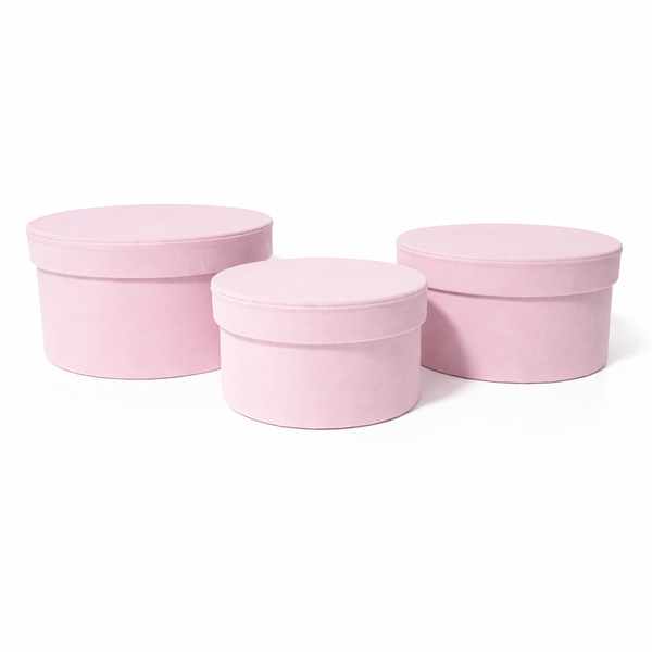 Set 3 cutii rotunde învelite în catifea, culoare roz A3 - ROC 920