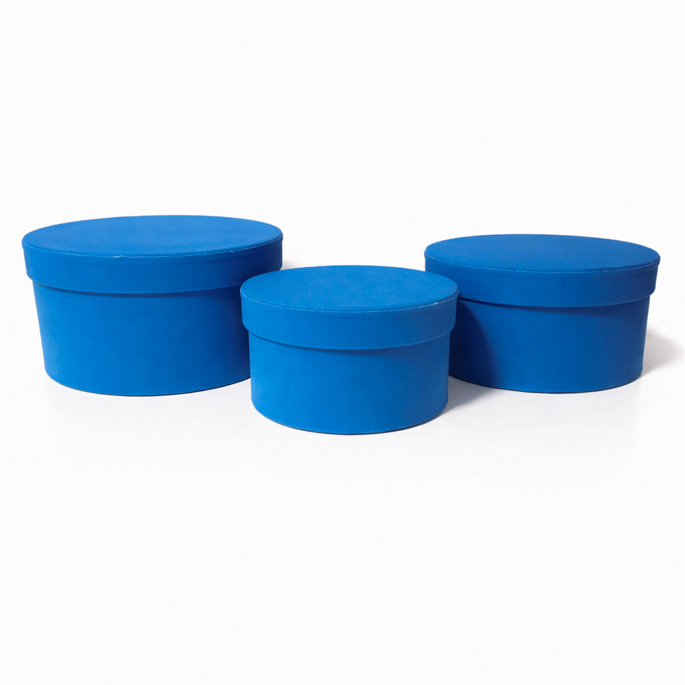 Set 3 cutii rotunde învelite în catifea, culoare albastru C18 - ROC 920