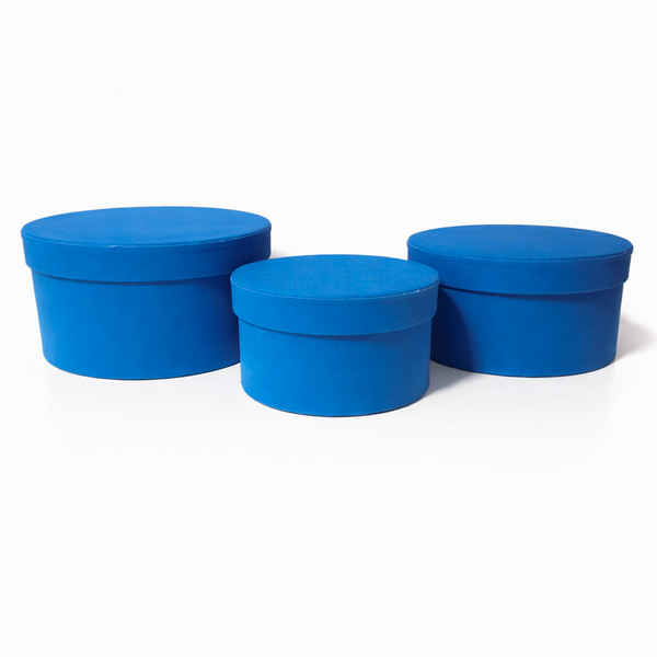 Set 3 cutii rotunde învelite în catifea, culoare albastru C18 - ROC 920