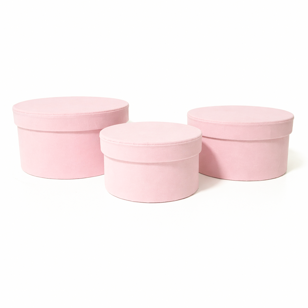Set 3 cutii rotunde învelite în catifea, culoare roz E10 - ROC 920