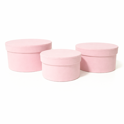 Set 3 cutii rotunde învelite în catifea, culoare roz E10 - ROC 920