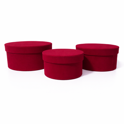 Set 3 cutii rotunde învelite în catifea, culoare roșu E13 - ROC 920