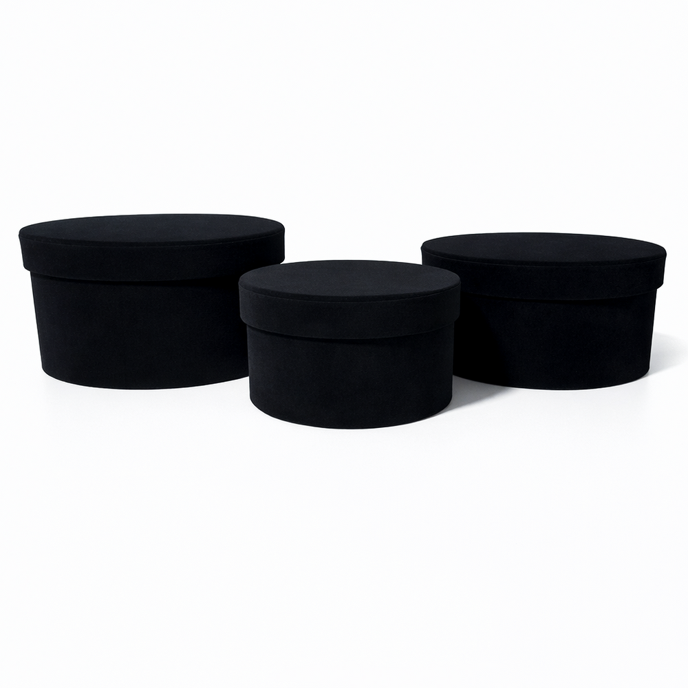 Set 3 cutii rotunde învelite în catifea, culoare negru E21 - ROC 920