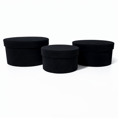 Set 3 cutii rotunde învelite în catifea, culoare negru E21 - ROC 920