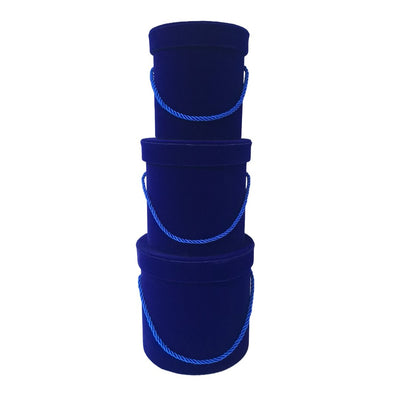 Set 3 cutii cilindru invelite cu catifea si snur, culoare albastru E19 - ROC 951