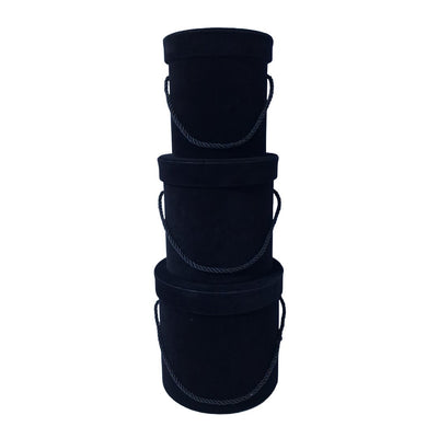 Set 3 cutii cilindru invelite cu catifea si snur, culoare negru A23 - ROC 951