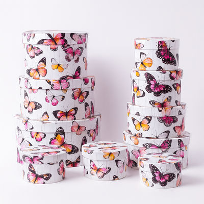 Set 10 cutii din carton cu print model fluturi, culoare alb - ROC 956