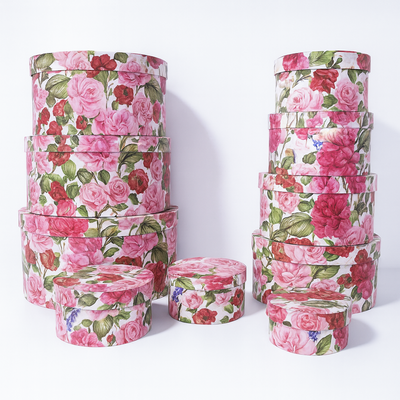 Set 10 cutii din carton cu print floral, culoare roșu - ROC 956