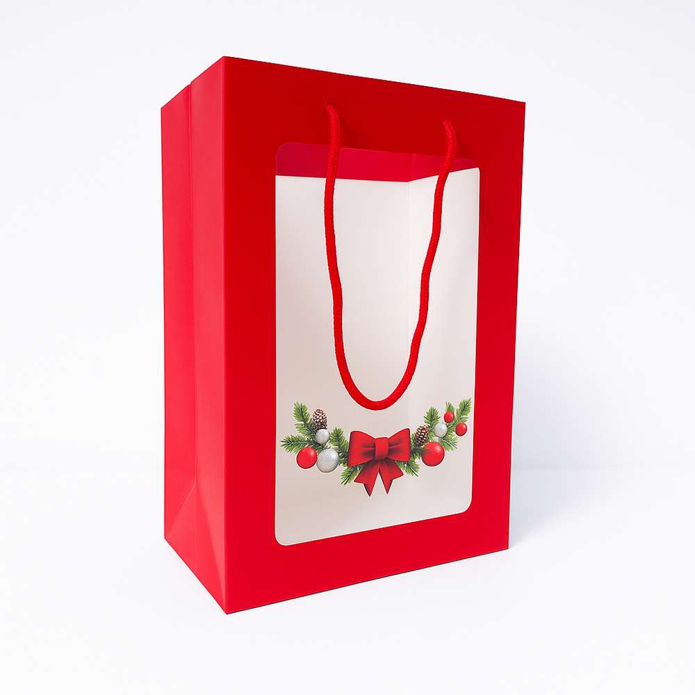 Set 10 pungi cu fereastră, model globuri și fundă, 30 cm - ROC A15