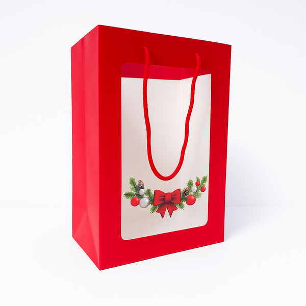 Set 10 pungi cu fereastră, model globuri și fundă, 30 cm - ROC A15